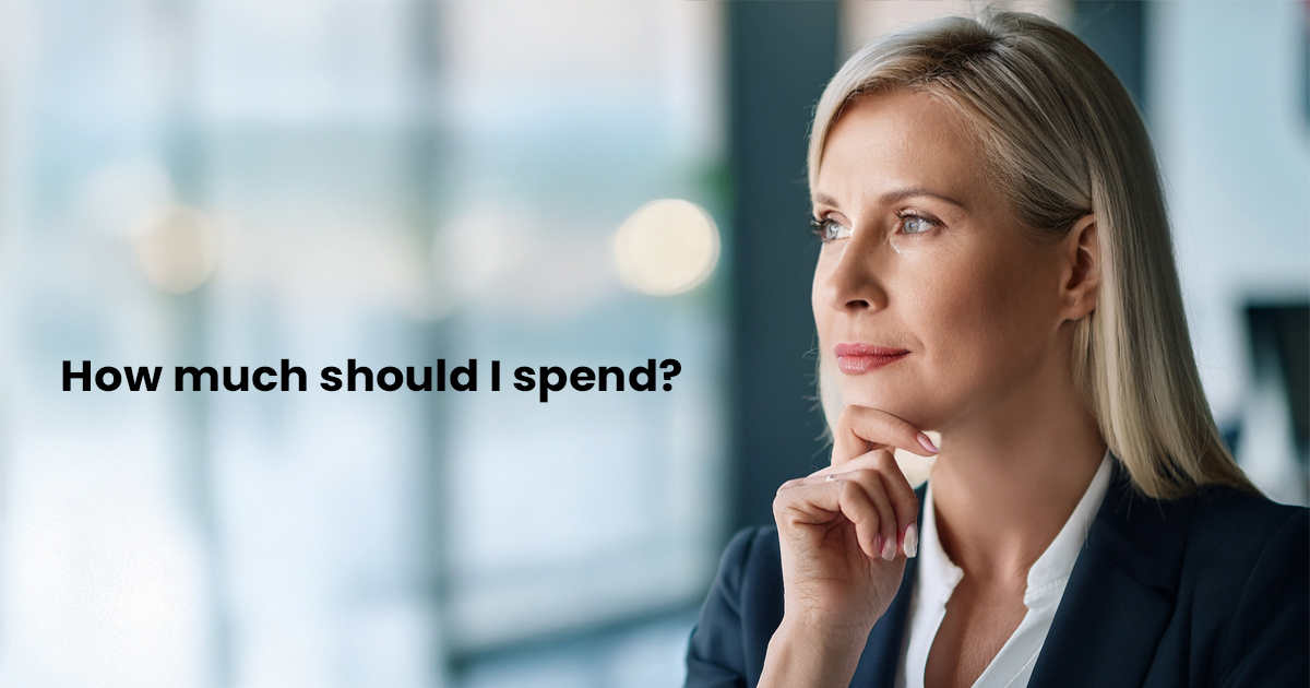 Pensive woman thinking about how much to spend